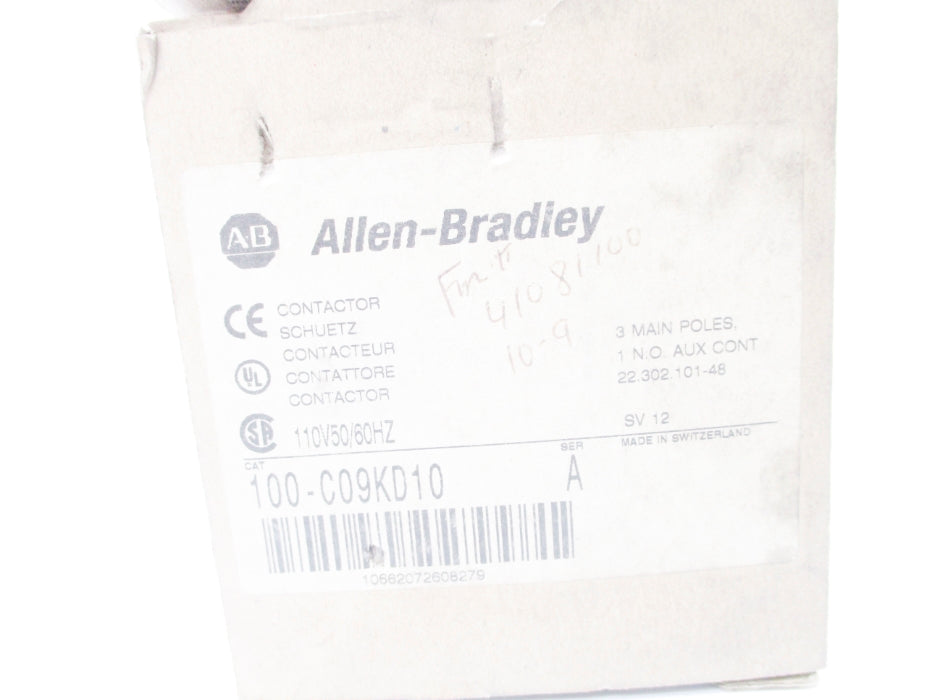 ALLEN BRADLEY 100-C09KD10 SER. A 110V (BR/WH) NSMP