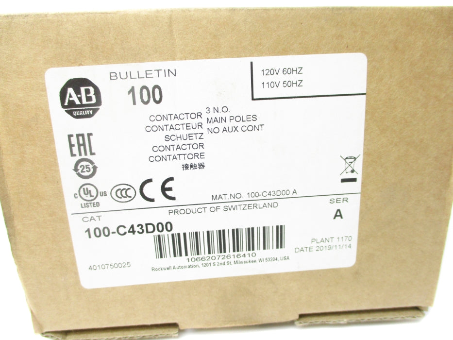 ALLEN BRADLEY 100-C43D00 SER. A 110/120V (BR/WH) NSMP