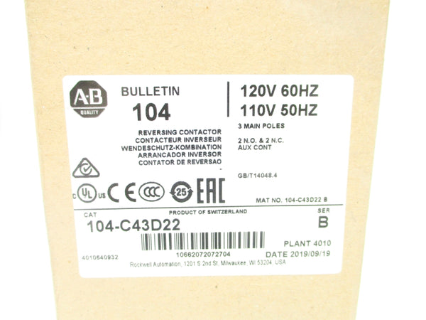 ALLEN BRADLEY 104-C43D22 SER. B 110/120V (BR/WH) NSMP
