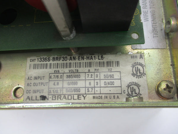 ALLEN BRADLEY 1336S-BRF30-AN-EN-HA1-L6 SER. A 380/460VAC 7.2A UNMP
