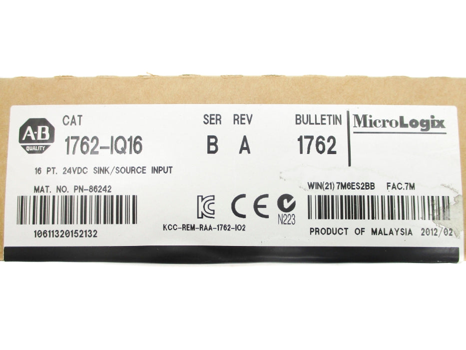 ALLEN BRADLEY 1762-IQ16 SER. B 24VDC DATE: 2012 NSFS