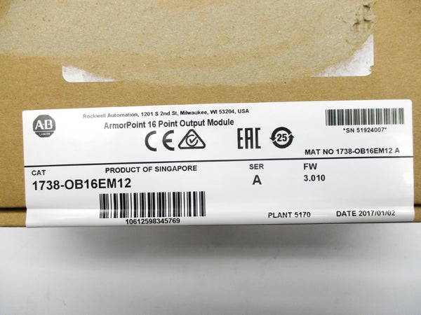 ALLEN BRADLEY 1738-OB16EM12 SER. A F/W 3.010 DATE: 2017 NSFS