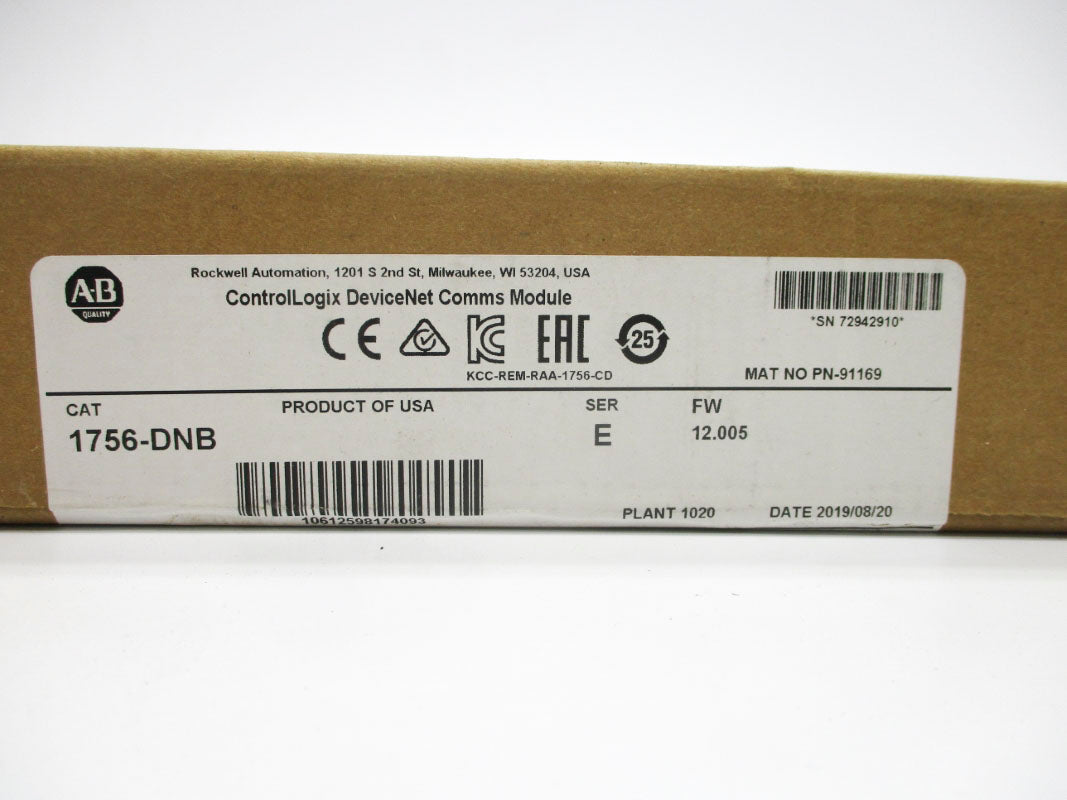ALLEN BRADLEY 1756-DNB SER. E F/W 12.005 DATE: 2019 NSFS