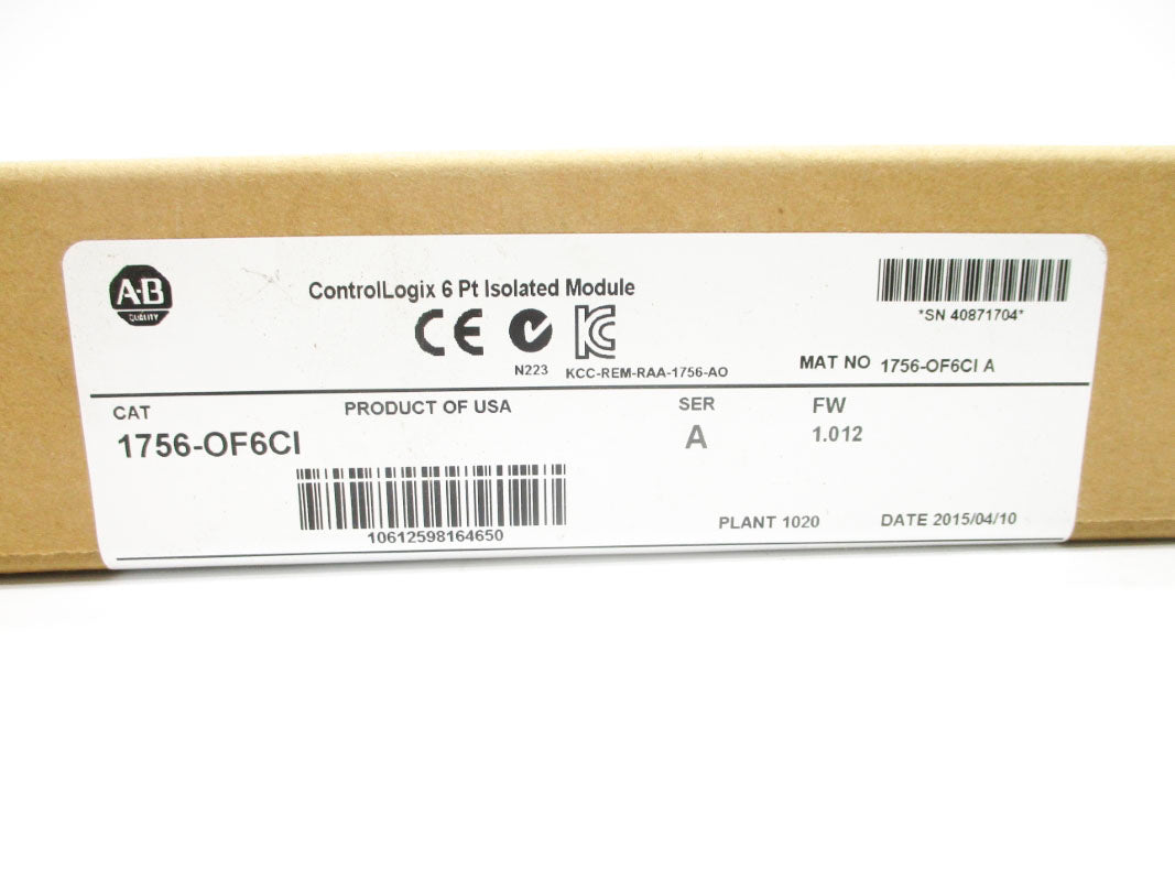ALLEN BRADLEY 1756-OF6CI SER. A F/W 1.012 DATE: 2015 NSFS