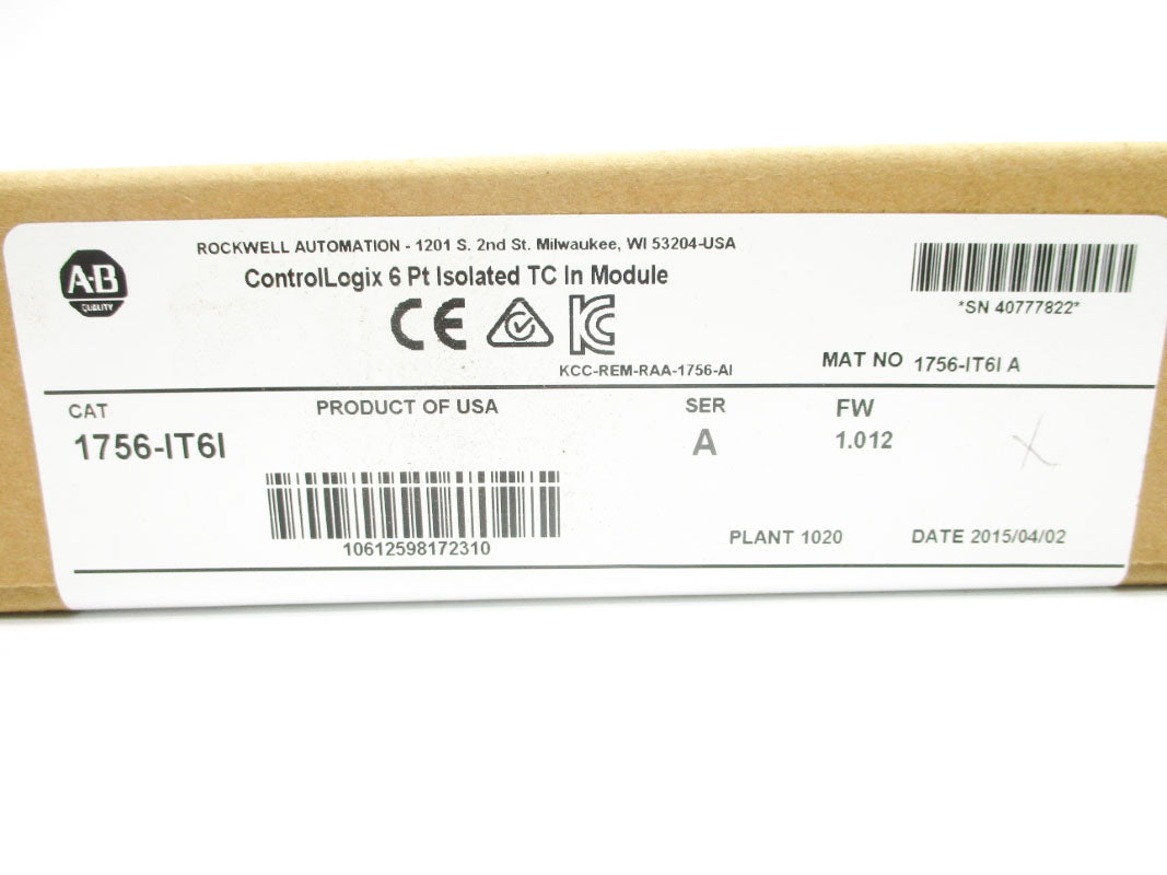 ALLEN BRADLEY 1756-IT6I SER. A F/W 1.012 DATE: 2015 NSFS