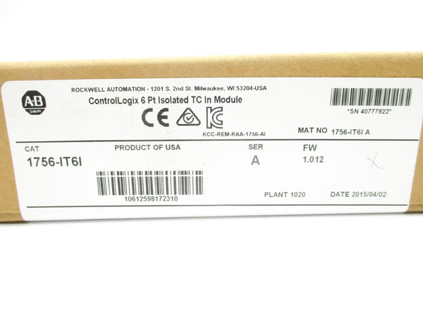 ALLEN BRADLEY 1756-IT6I SER. A F/W 1.012 DATE: 2015 NSFS