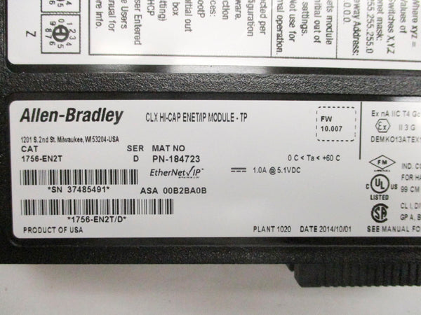 ALLEN BRADLEY 1756-EN2T SER. D F/W 10.007 1.0A 5VDC NSNP