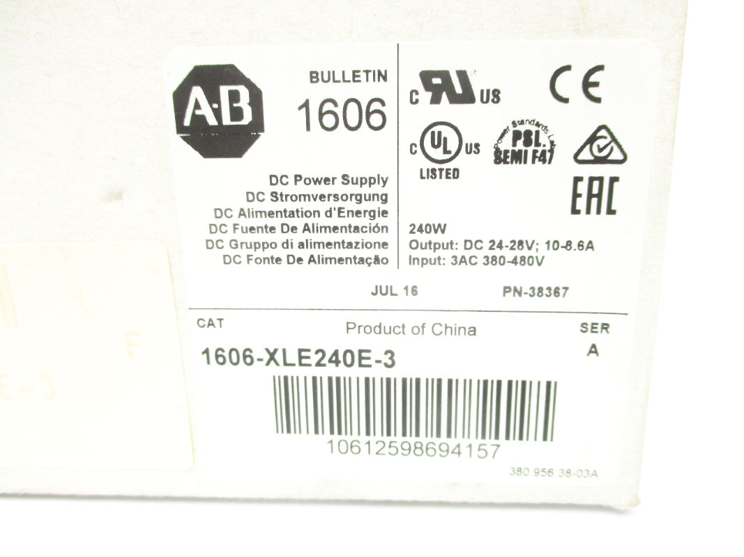 ALLEN BRADLEY 1606-XLE240E-3 SER. A 380-480V 0.9A NSMP