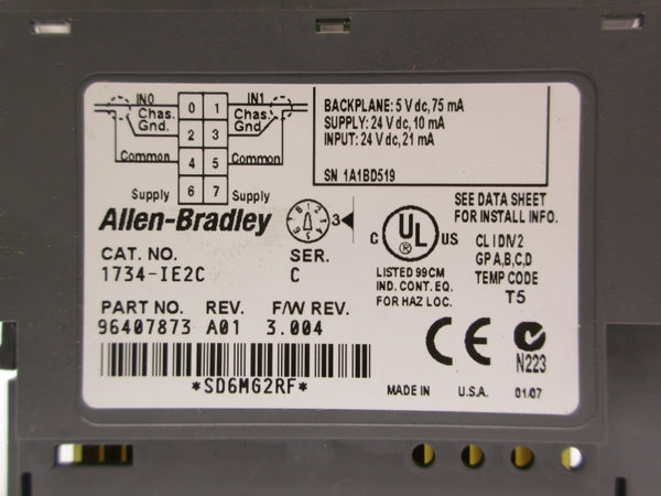 ALLEN BRADLEY 1734-IE2C SER. C F/W 3.004 24VDC NSNP
