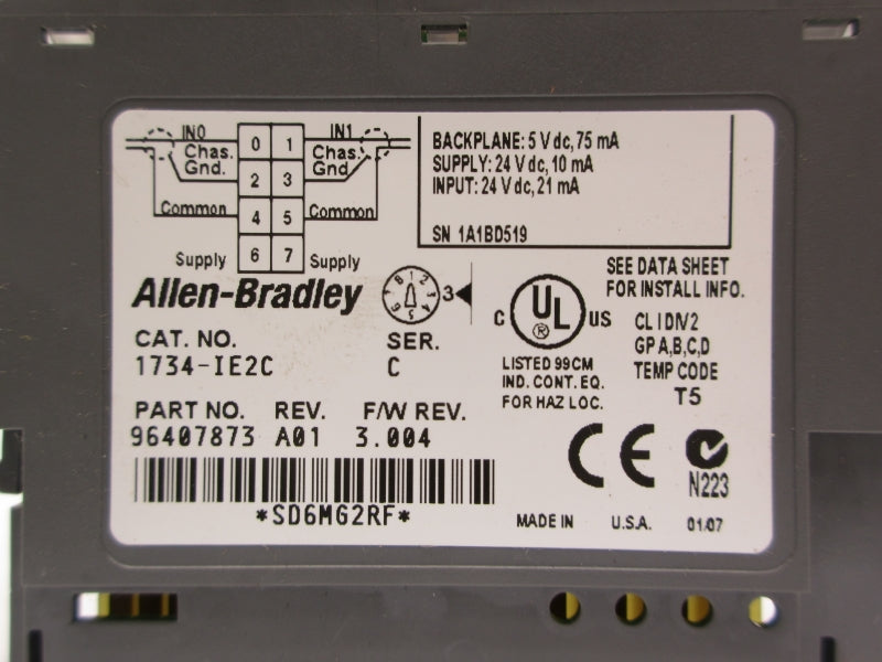ALLEN BRADLEY 1734-IE2C SER. C F/W 3.004 24VDC NSNP