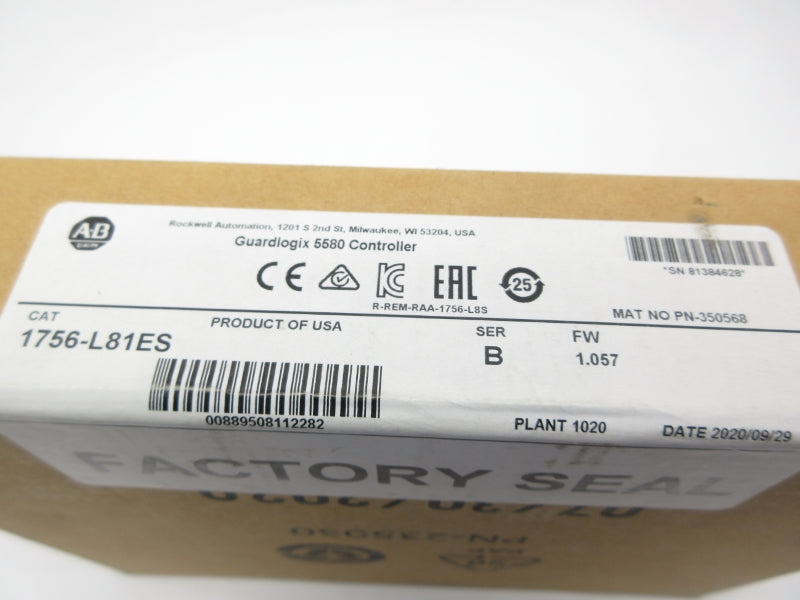 ALLEN BRADLEY 1756-L81ES SER. B F/W 1.057 DATE: 2020 NSFS