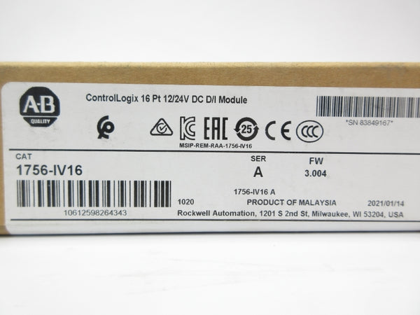 ALLEN BRADLEY 1756-IV16 SER. A F/W 3.004 DATE: 2021 12/24VDC NSFS
