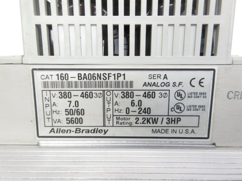 ALLEN BRADLEY 160-BA06NSF1P1 SER. A 380-460V 7.0A UNMP