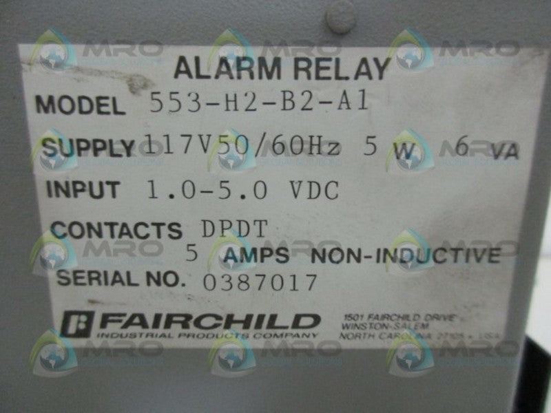 FAIRCHILD 553-H2-B2-A1 ALARM RELAY  NSNP