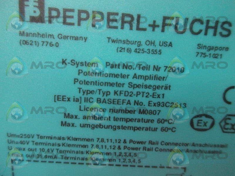 PEPPERL & FUCHS KFD2-PT2-EX1 POTENTIOMETER CONVERTER  NSNP