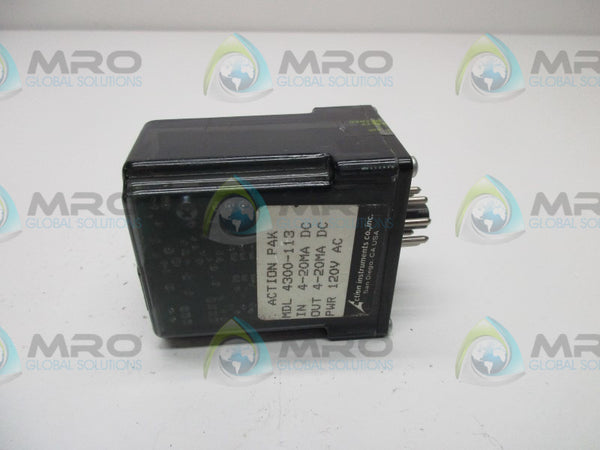 ACTION PAK MDL4300-113 RELAY MODULE 4-20MADC 4-20MADC 120VAC  UNMP