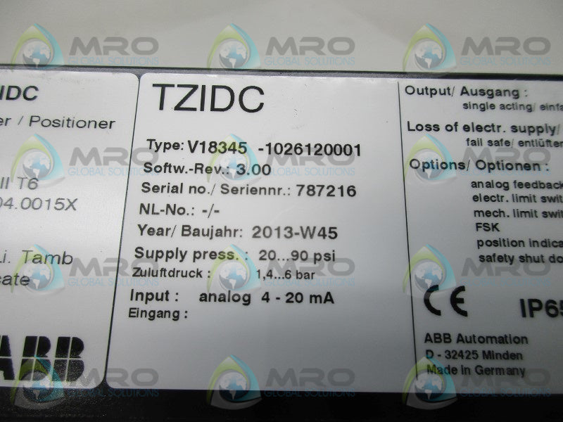 ABB V18345-1026120001 VALVE POSITIONER  NSMP