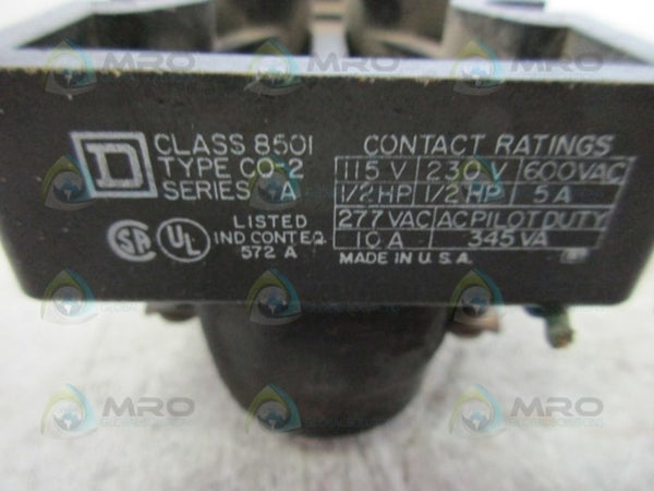 SQUARE D 8501-CO-2 CONTROL RELAY  UNMP