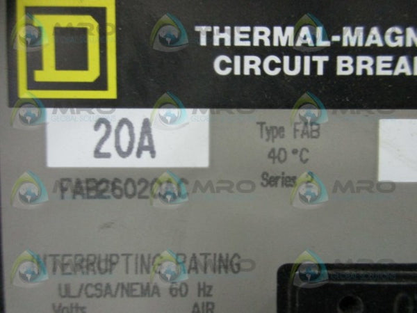 SQUARE D FAB26020AC CIRCUIT BREAKER  NSMP