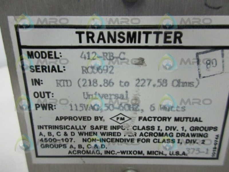 ACROMAG 412-RB-C TRANSMITTER  UNMP