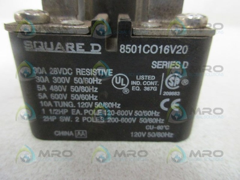 SQUARE D 8501CO16V20 RELAY  UNMP