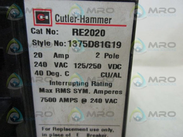 CUTLER HAMMER RE2020 CIRCUIT BREAKER  NSNP