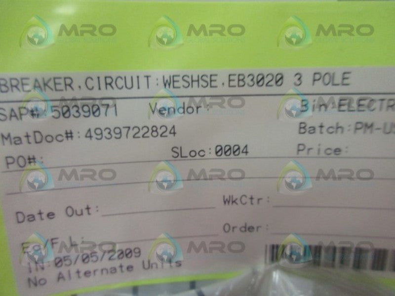 WESTINGHOUSE EB3020 CIRCUIT BREAKER  UNMP