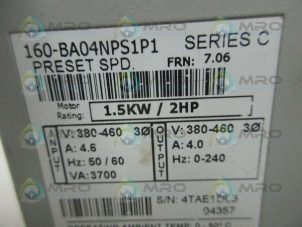 ALLEN BRADLEY 160-BA04NPS1P1 SER. C F/W 7 (NO KEYPAD)  UNMP