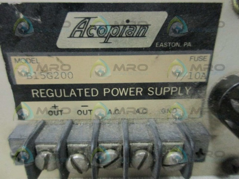 ACOPIAN B15G200 REGULATED POWER SUPPLY  UNMP