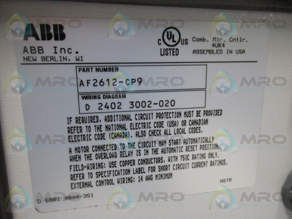 ABB AF2612-CP9 CONTROL BOX  NSNP