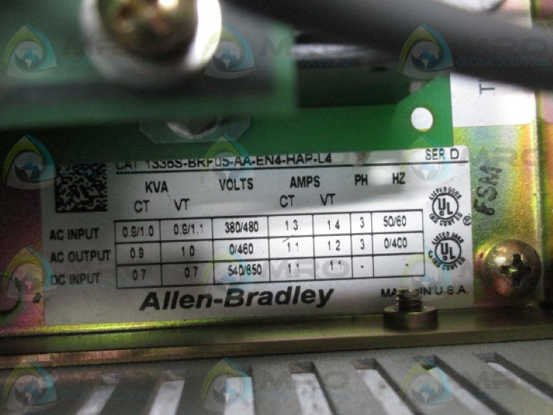 ALLEN BRADLEY 1336S-BRF05-AA-EN4-HAP-L4 SER D AC DRIVE  UNMP