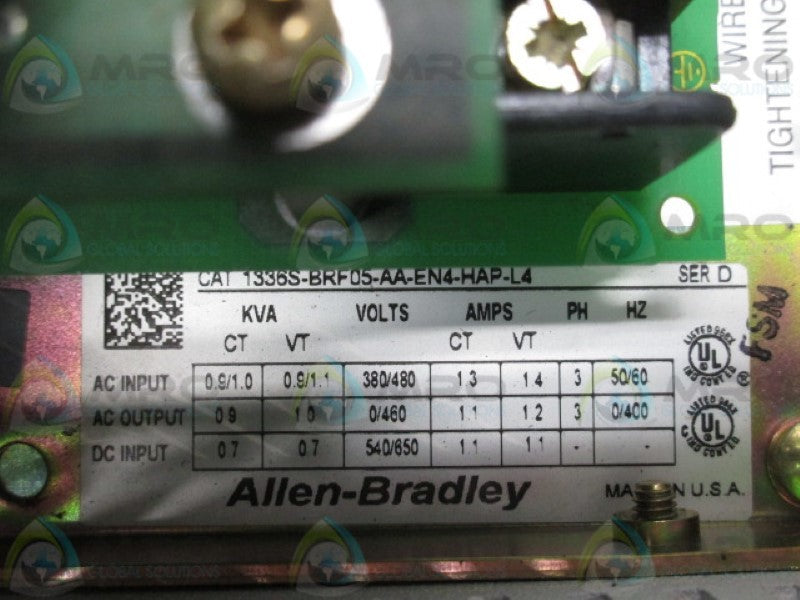 ALLEN BRADLEY 1336S-BRF05-AA-EN4-HAP-L4 SER D AC DRIVE (AS PICTURED)  UNMP