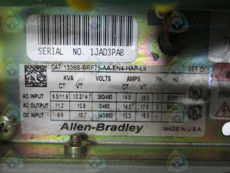 ALLEN BRADLEY 1336S-BRF75-AA-EN4-HAP-L4 SER D AC DRIVE  UNMP