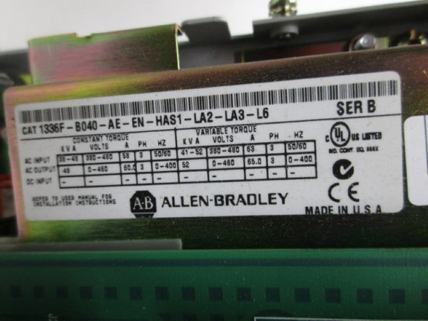 ALLEN BRADLEY 1336F-B040-AE-EN-HAS1-LA2-LA3-L6 SER. B  NSMP