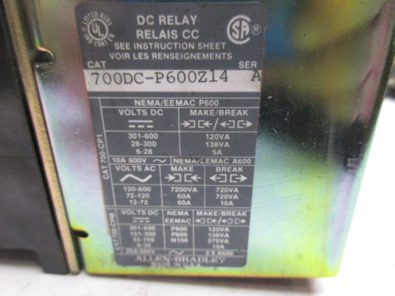 ALLEN BRADLEY 700DC-P600Z14 SER A DC RELAY  UNMP
