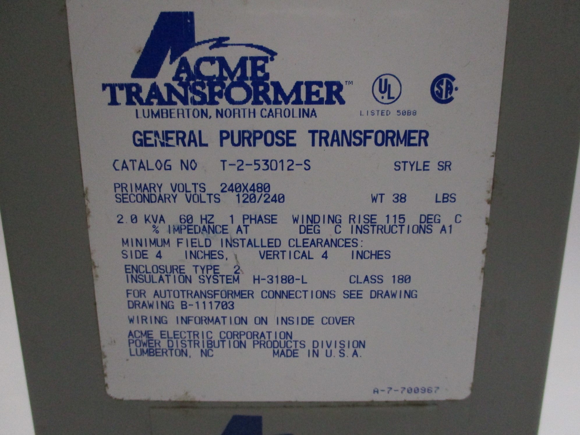 ACME T-2-53012-S 480V NSMP