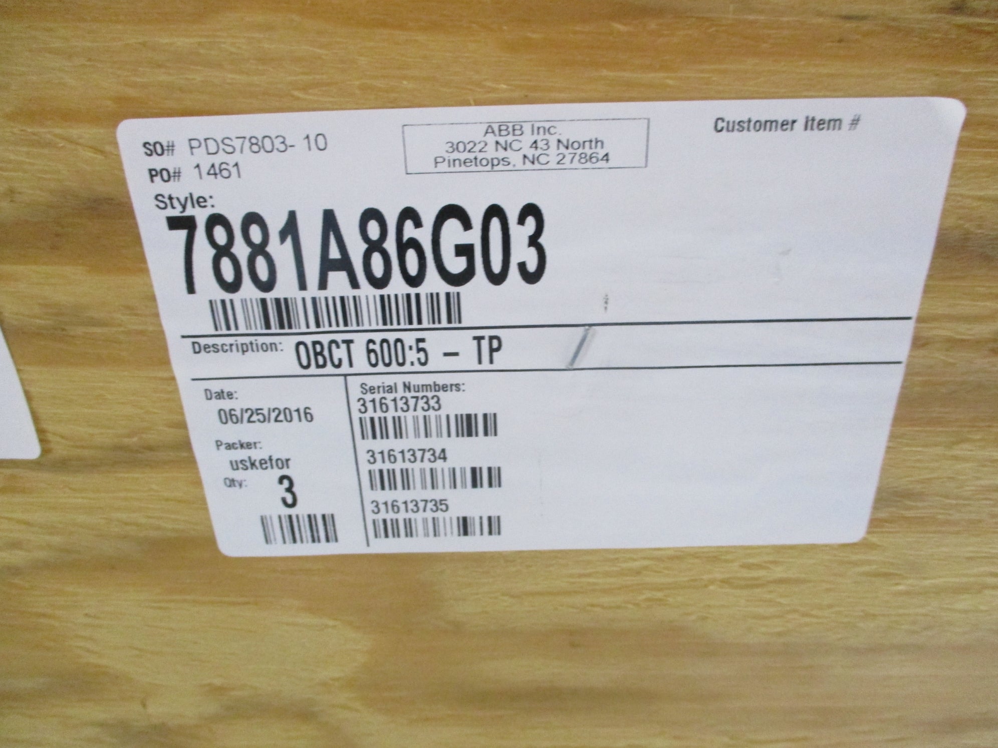 ABB TYPE OBCT 600:5-TP 7881A86G03 NSNP