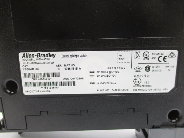 ALLEN BRADLEY 1756-IB16I SER. A F/W 3.004 24VDC NSMP