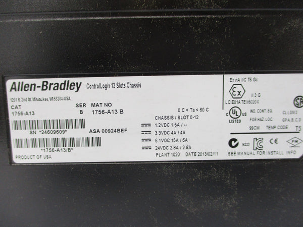 ALLEN BRADLEY 1756-A13 SER. B 24VDC 2.8A NSNP