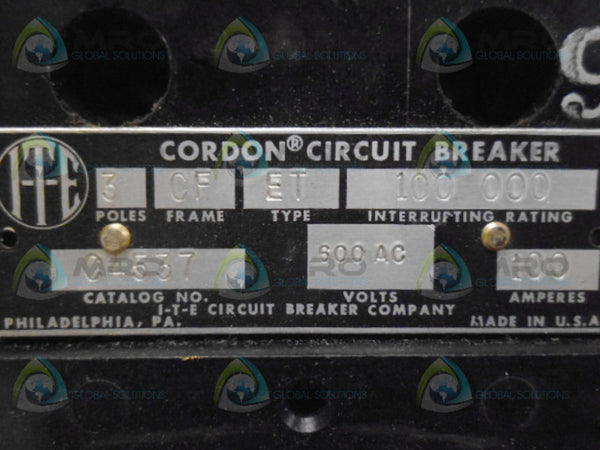 ITE CF3B100 C4537 CIRCUIT BREAKER 100A  UNMP