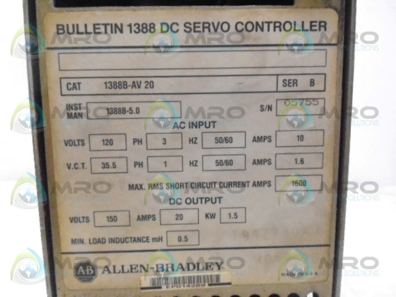 ALLEN BRADLEY 1388B-AV20 SER B DC SERVO CONTROLLER UNMP