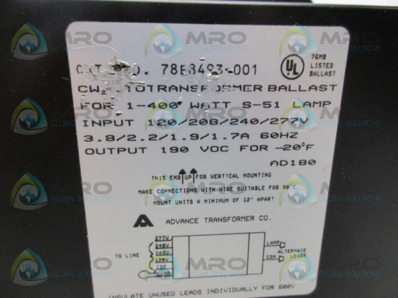 ADVANCE 78E8493-001 TRANSFORMER BALLAST NSMP