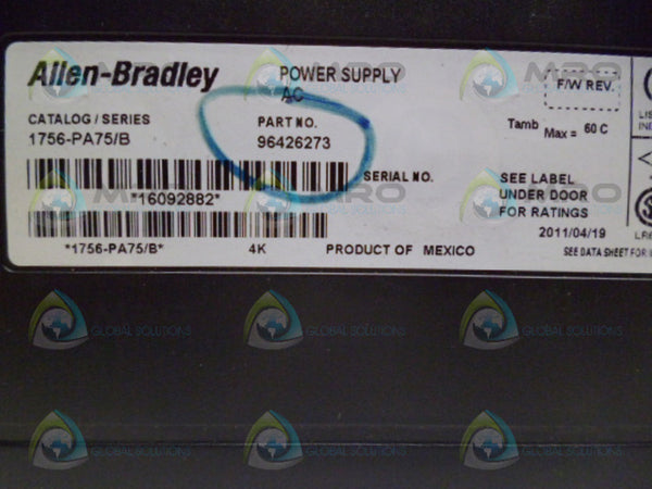 ALLEN BRADLEY 1756-P475 SER. B POWER SUPPLY NSNP