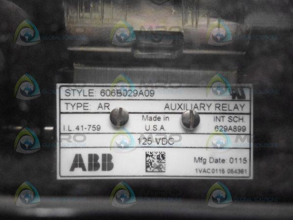 ABB 606B029A09 AUXILIARY RELAY TYPE AR 125VDC NSNP