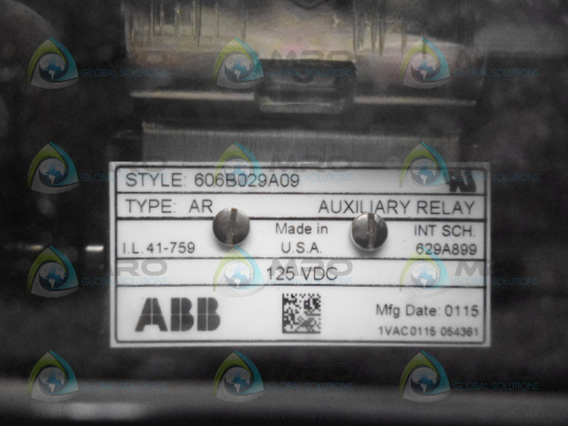 ABB 606B029A09 AUXILIARY RELAY TYPE AR 125VDC NSNP