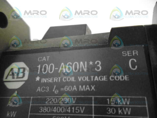 ALLEN BRADLEY 100-A60N3 SER. C CONTACTOR UNMP