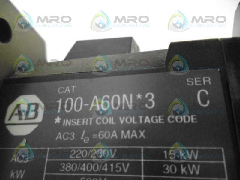 ALLEN BRADLEY 100-A60N3 SER. C CONTACTOR UNMP