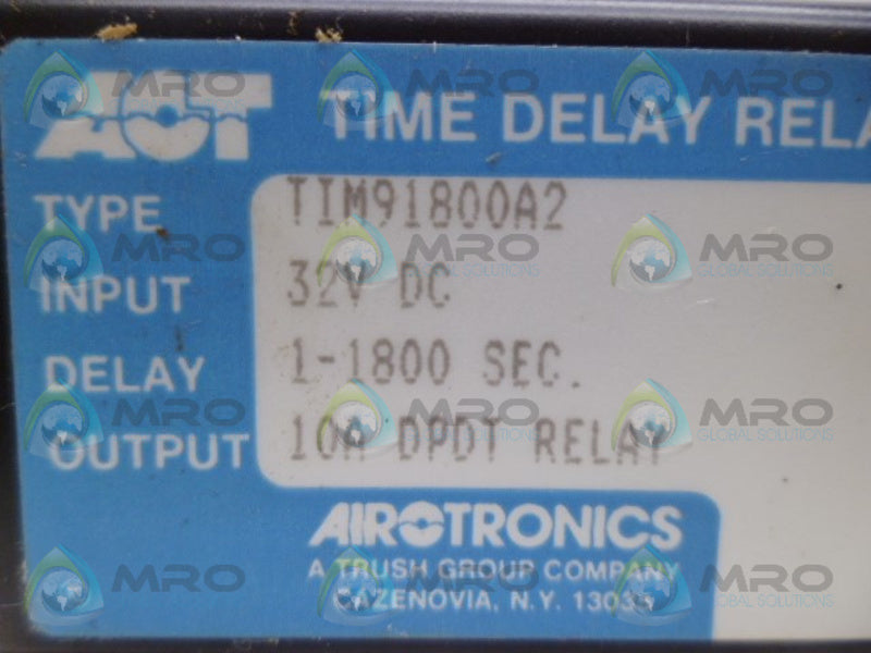AIROTRONICS TIM91800A2 TIME DELAY RELAY 1-1800 SEC. NSNP
