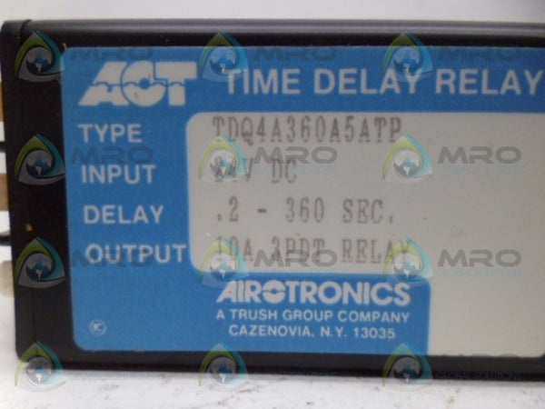 AIROTRONICS TDQ4A360A5ATP TIME DELAY RELAY .2-360 SEC. NSNP