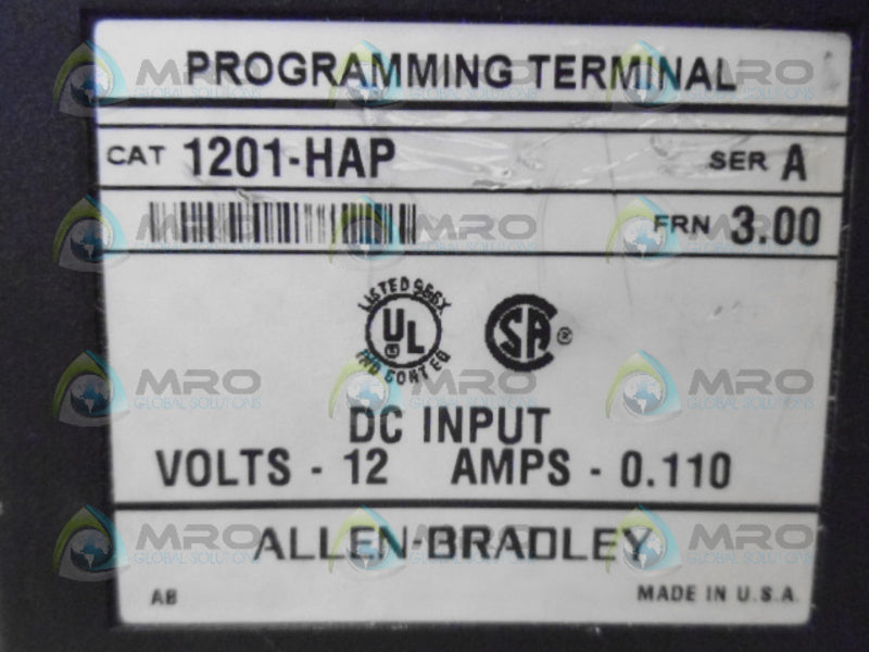 ALLEN BRADLEY 1201-HAP SER. A F/W 3.00 PROGRAMMING TERMINAL UNMP